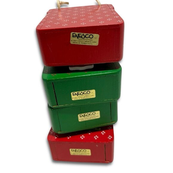 Enesco Midwest Four Hand Painted Decorative Wood Christmas Ornament Boxes! RARE! - Picture 7 of 8